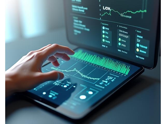 Digital dashboard displaying stress levels, heart rate variability, and wellness insights, with a user interacting on a tablet.
